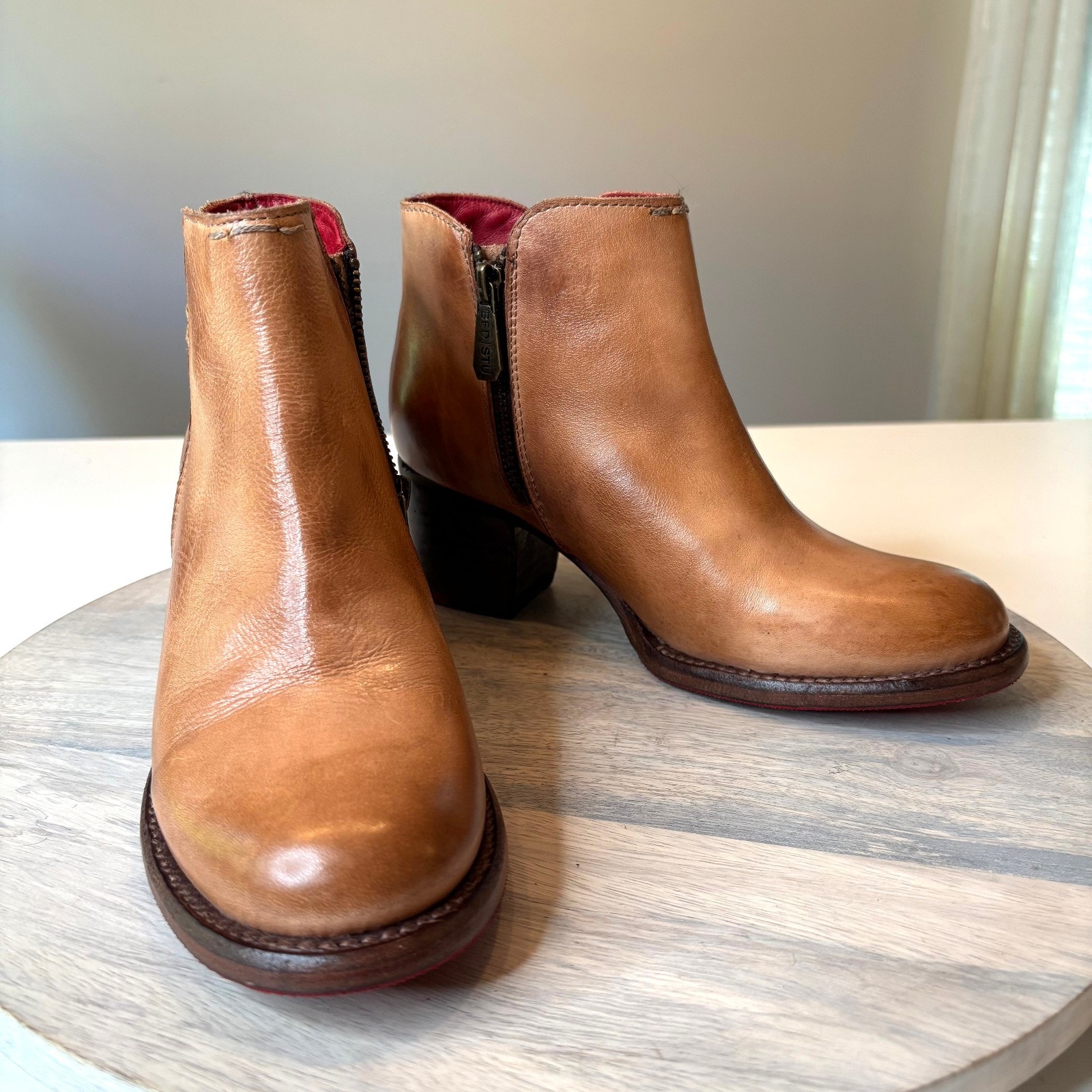 Bed Stu Yell Cobbler Series Tan Teak Rustic Leather Ankle Boots Women's Size 7.5